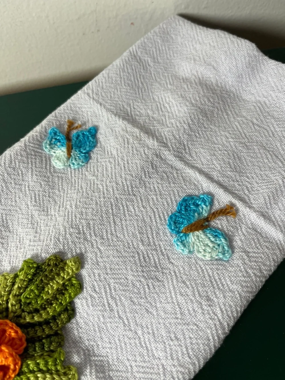 Handcrafted Linen Cotton Embroidered 3D Amigurumi Orange Fruit Kitchen Tea Towel